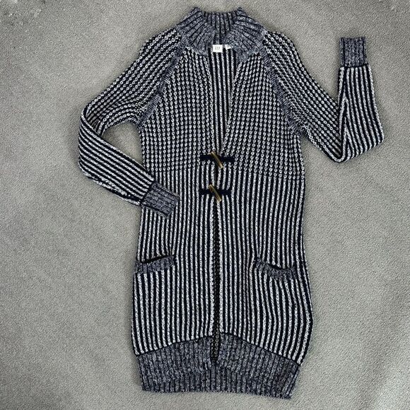 Gap Ribbed Toggle Front Long Cardigan Sweater Blue White XS Fisherman Nautical - Picture 16 of 16